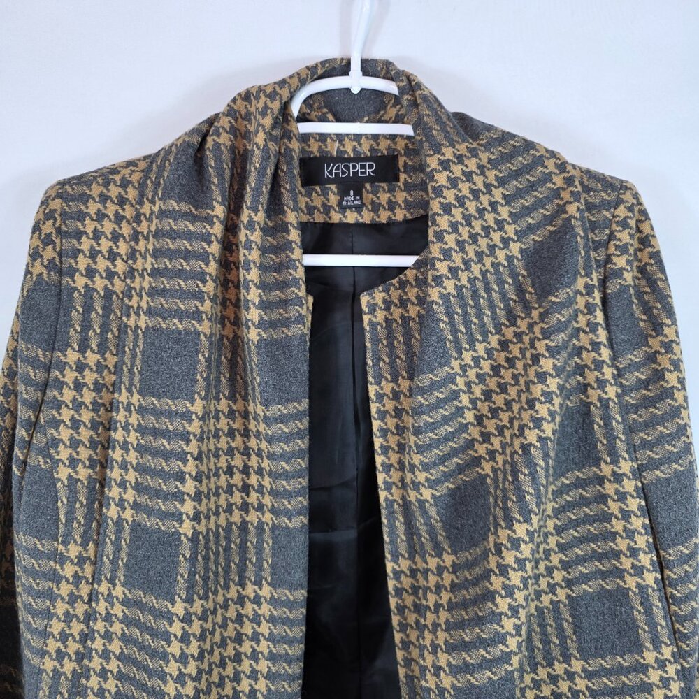 Vintage Kasper Wool Blend Skirt Suit Size 8 Gray & Yellow Plaid Jacket Gray Skir - Picture 3 of 15
